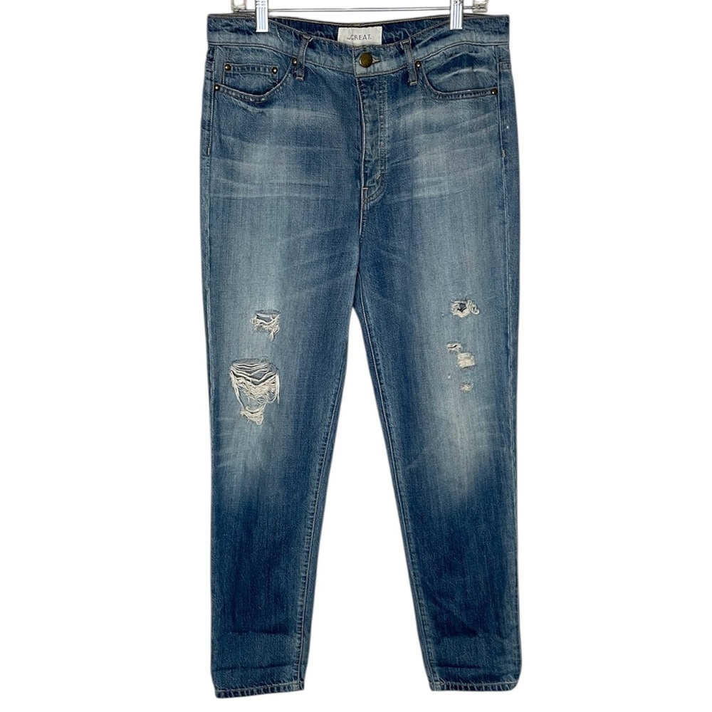 THE GREAT. The Slack Straight Jeans Size 28 Ragtime Destroy Button Fly